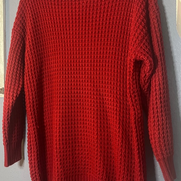 Zenana Premium Long Chunky Knit Sweater Women’s Large Red Oversized Thick - Picture 3 of 8